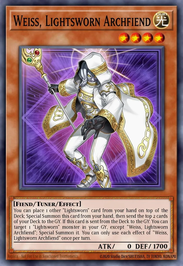 Weiss, Lightsworn Archfiend. Beispielbild: Edition, Artwork und Veredelung können abweichen. Maßgeblich sind die Angaben zum ausgewählten Print.